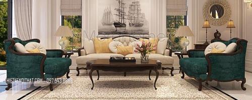  Sofa tân cổ điển bọc nỉ nhung đẹp 