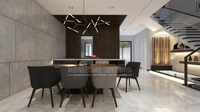 Thiết kế nội thất phòng ăn hiện đại, đẹp sang trọng dành cho nhà phố, biệt thự với tối đa 7 thành viên. Mẫu nội thất biệt thự đẹp