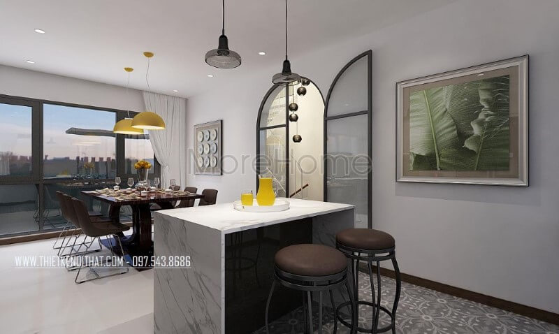 Thiết kế phòng bếp đảo kề phòng ăn mang phong cách hiện đại, đẹp, sang trọng. Mẫu nội thất biệt thự đẹp