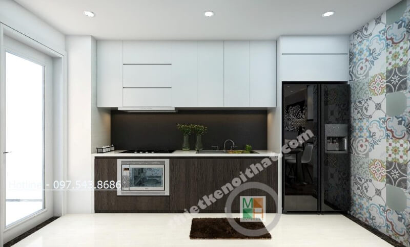 Thiết kế tủ bếp chung cư chữ i đơn giản nhưng vẫn đảm bảo tiện nghi cho người nội trợ Tủ bếp chung cư
