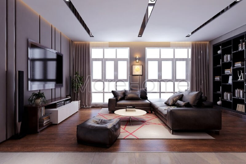 Bộ sofa hiện đại khung gỗ tự nhiên bọc da cao cấp để lại ấn tượng thu hút bất kì mọi ánh mắt người nhìn Mẫu nội thất chung cư