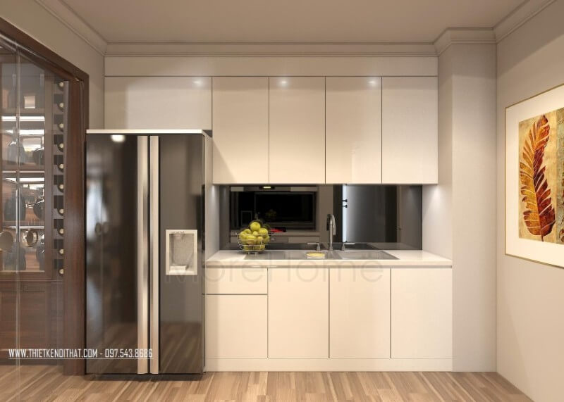 Tủ bếp đẹp được lắp đặt gọn gàng tạo một mặt phẳng tiện nghi, đa năng, không tốn quá nhiều diện tích mà vẫn đầy đủ tính công năng. Tủ bếp gỗ công nghiệp và tủ bếp acrylic