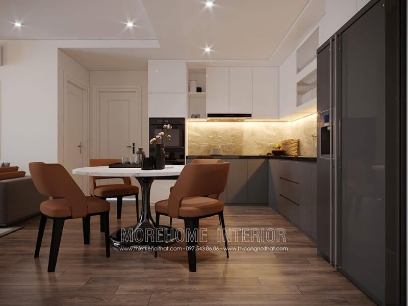 Mẫu tủ bếp hiện đại được nhiều khách hàng lựa chọn cho nhiều căn hộ có diện tích nhỏ như chung cư, nhà phố... Tủ bếp đẹp, tủ bếp đẹp hiện đại, tủ bếp An Cường, tủ bếp cao cấp