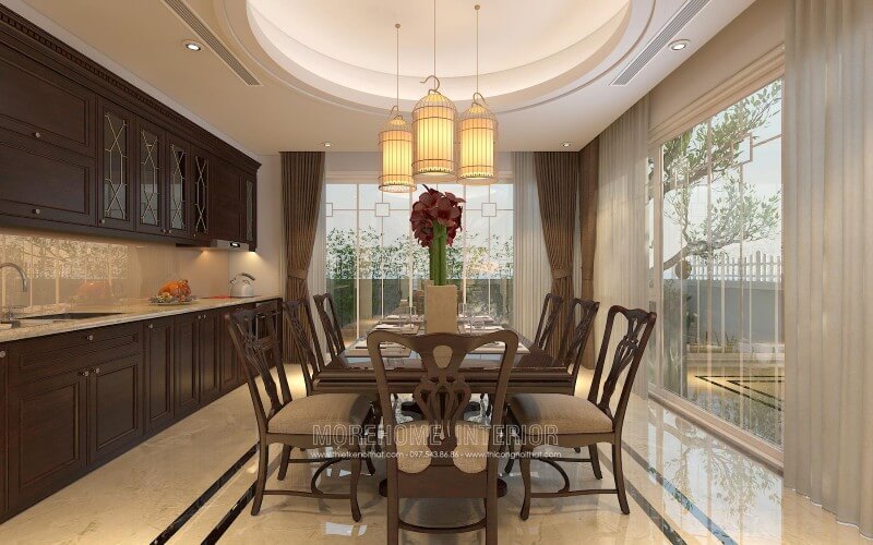 Tủ bếp đẹp được bố trí liền kề với không gian ăn uống tạo cho gia chủ thuận tiện hơn trong quá trinh dùng bữa đầy ấm áp và sang trọng Tủ bếp đẹp, tủ bếp đẹp hiện đại, tủ bếp An Cường, tủ bếp cao cấp
