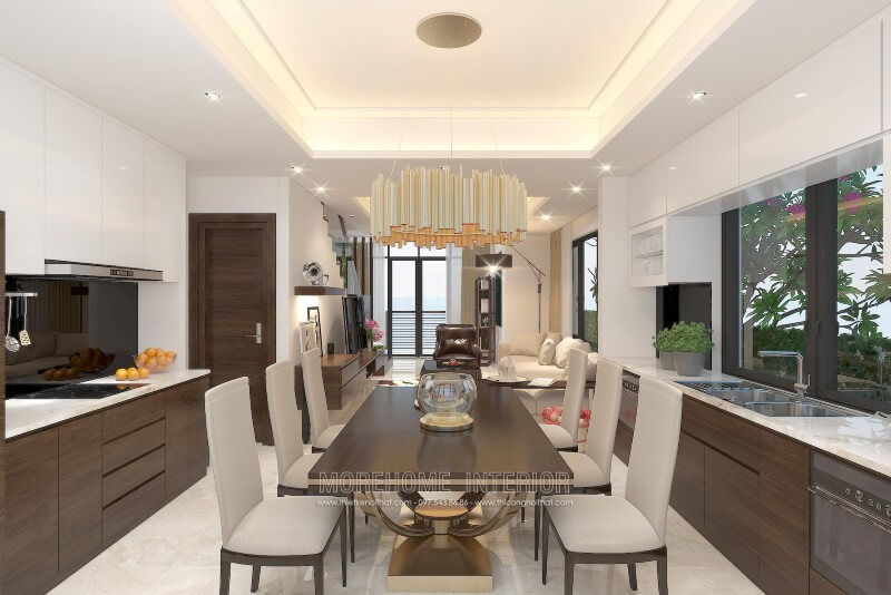 Tủ bếp gỗ Laminate phong cách hiện đại, mặt bếp được ốp đá nhân tạo solid sorface LG cao cấp không thấm nước giúp cho bề mặt luôn sạch sẽ, quá trình dọn dẹp lau chùi cũng diễn ra nhanh chóng hơn Tủ bếp đẹp, tủ bếp đẹp hiện đại, tủ bếp An Cường, tủ bếp cao cấp