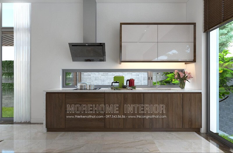 Mẫu tủ bếp chữ i tại biệt thự Imperia Garden Nguyễn Huy Tưởng phong cách hiện đại, trẻ trung Thiết kế tủ bếp đẹp