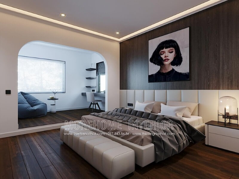 Tranh canvas hình cô gái đẹp tạo điểm nhấn độc đáo cho phòng ngủ hiện đại, nữ tính. Thiết kế nội thất phòng ngủ biệt thự