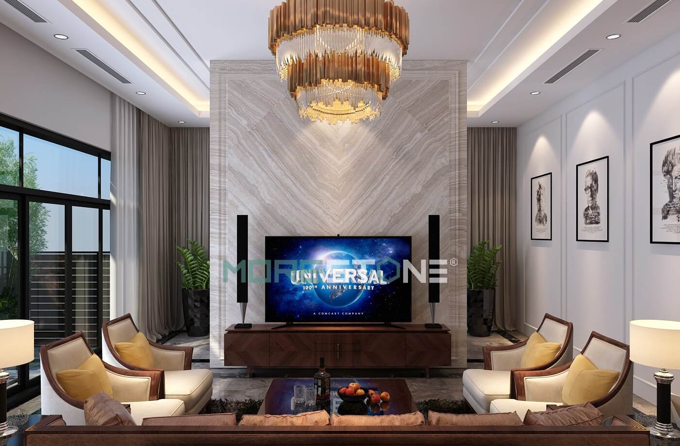 Mẫu thiết kế phòng khách phong cách hiện đại sang trọng với nội thất gỗ cao cấp dành cho chung cư, biệt thự, nhà phố