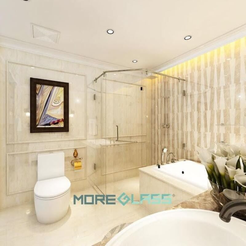 Thiết kế và thi công vách kính phòng tắm đứng 135 độ MG-001 đẹp