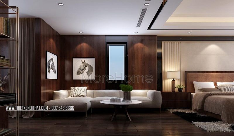 Bức tường được điểm những bức tranh canvas làm điểm nhấn cho căn phòng