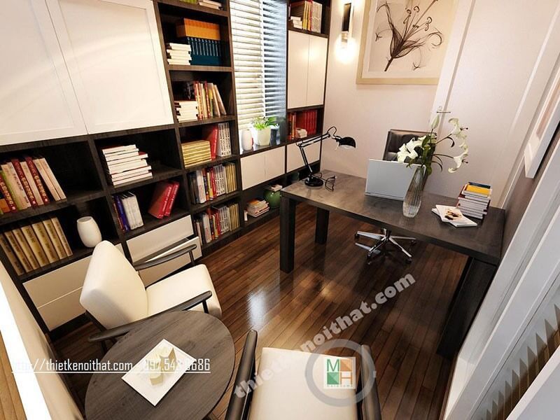 Phòng làm việc với cách trang trí đơn giản từ mẫu tranh canvas treo tường tạo sự nhẹ nhàng, thoải mái cho không gian làm việc