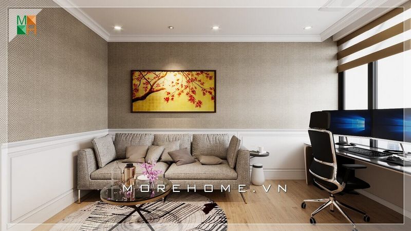 Mẫu tranh canvas họa tiết màu sắc nổi bật làm điểm nhấn cho căn phòng làm việc trở nên hứng thú và sinh động hơn.
