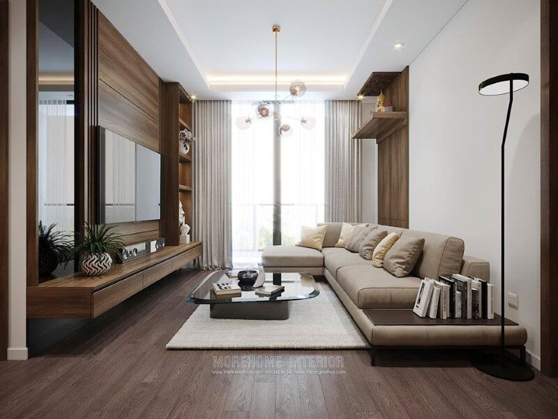 Sofa phòng khách hiện đại tone màu phù hợp với thiết kế tổng thể của căn phòng