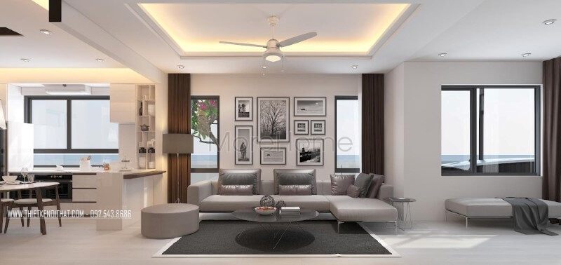 Bộ sofa da màu xám cao cấp được thiết kế theo kiểu dáng góc tối ưu diện tích kết hợp chân sắt mạnh mẽ thanh thoát xứng đáng là tâm điểm nội thất phòng khách biệt thự, nhà phố