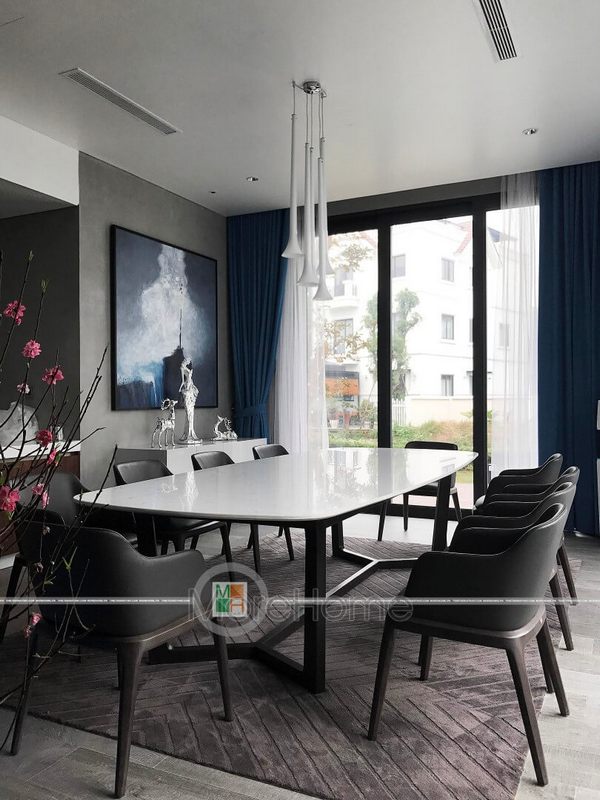 Thi công nội thất phòng ăn gỗ tự nhiên biệt thự hiện đại Vinhomes Riverside