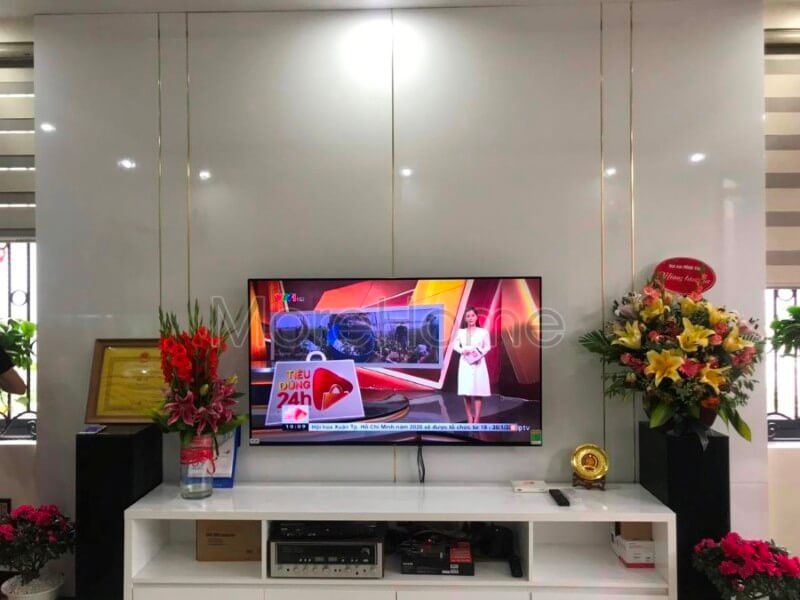 Công trình hình ảnh thi công kệ tivi gỗ công nghiệp cho phòng khách nhà lô phố sở dầu hải phòng